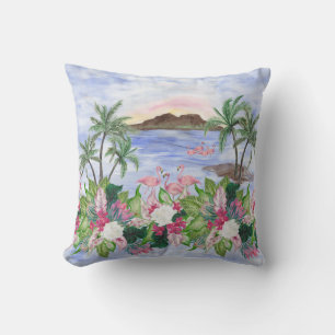 Coussin Hawaiian Bliss : Motif d'aquarelle tropicale