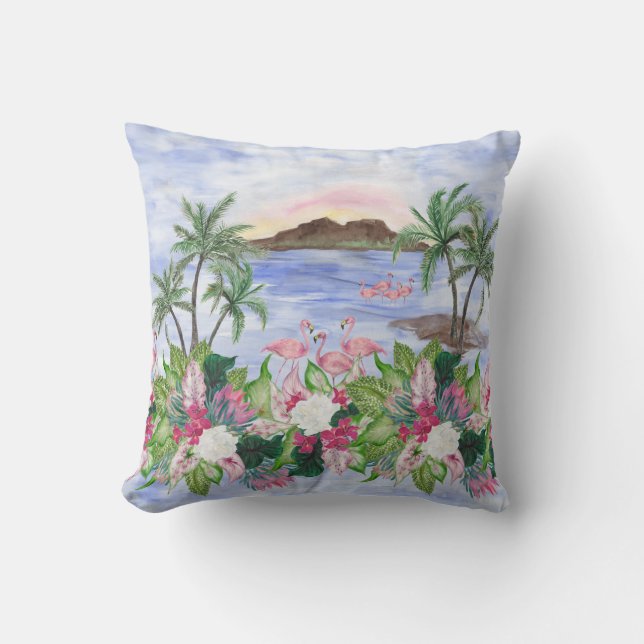 Coussin Hawaiian Bliss : Motif d'aquarelle tropicale (Recto)