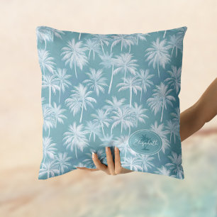 Coussin Hawaiian Palm Tree Silhouette Motif Turquoise ID10