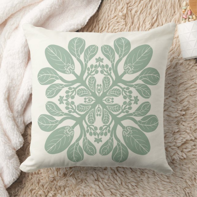 Coussin Hawaiian Quilt Naupaka design SAGE (Couverture)