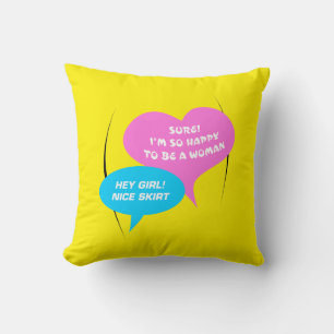 Coussin Hé fille jolie jupe bleu clair et rose ballon amus