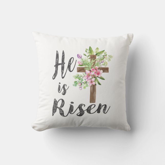 Coussin He is Risen Floral Cross Vintage Happy Easter T-Sh (Recto)