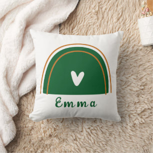Coussin Heart Boho Green Rainbow avec nom personnalisé