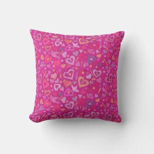 Coussin Heart Love Valentines Day Collage Motif Fuchsia