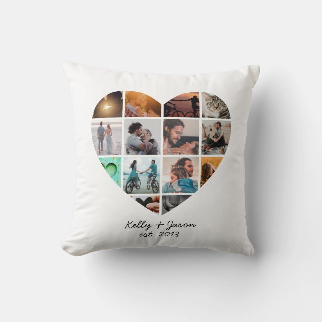 Coussin Heart Photo Collage Love Couple Famille (Recto)