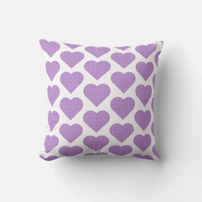 Coussin Heart Shape Plaid Pink Purple (Recto)