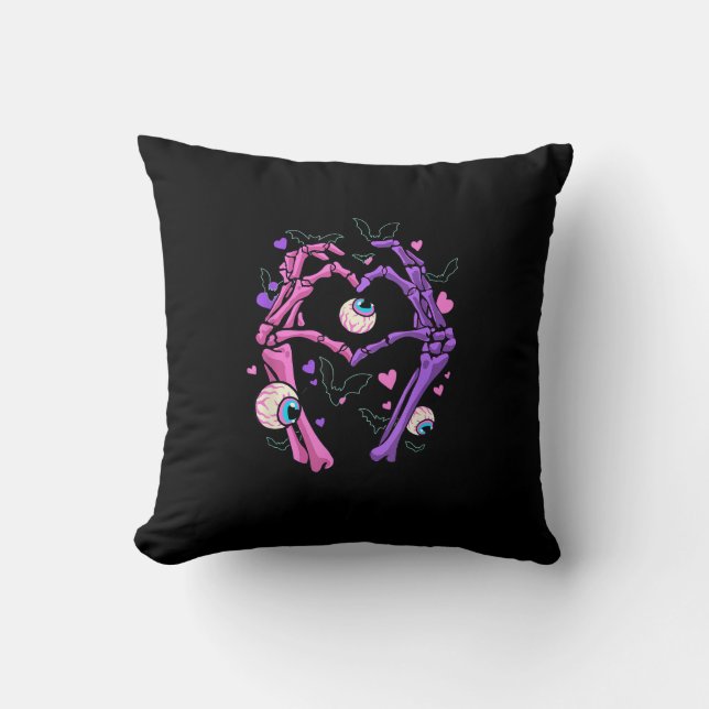 Coussin Heart Skeleton Mains - Halloween Pastel Goth Eyeba (Recto)