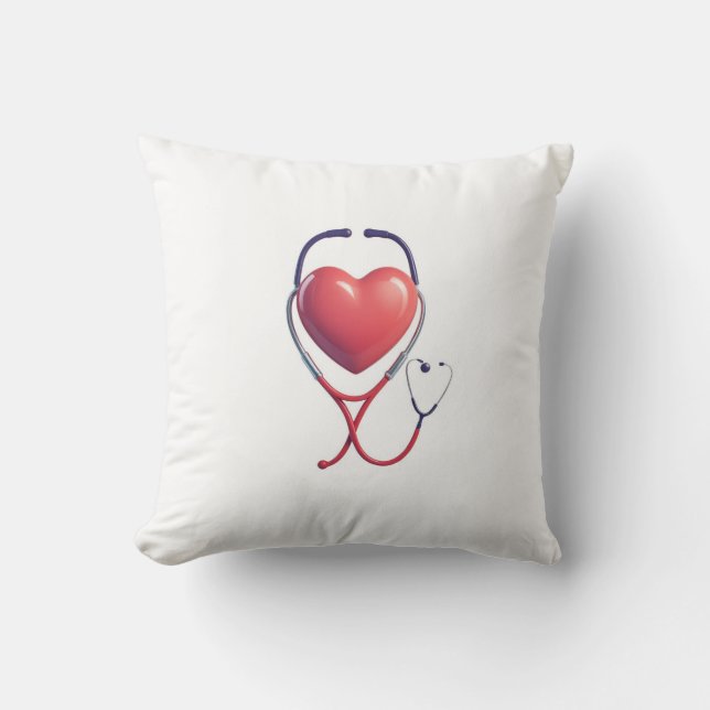 Coussin Heart & Stethoscope Throw Pillow | Nurse & Doctor  (Recto)
