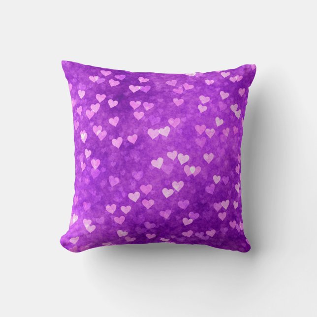 Coussin Hearts bokeh lumières forme violet (Recto)