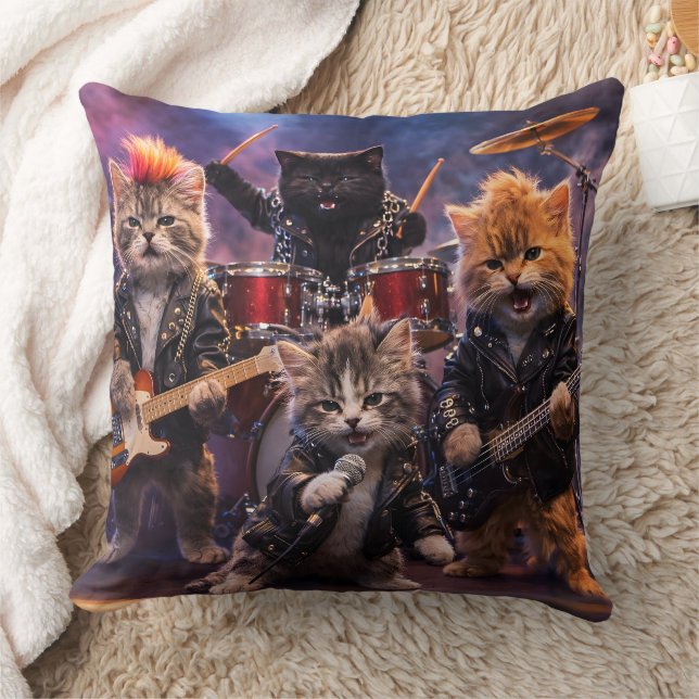 Coussin Heavy metal rockstar kittens punk band throw cushi (Couverture)