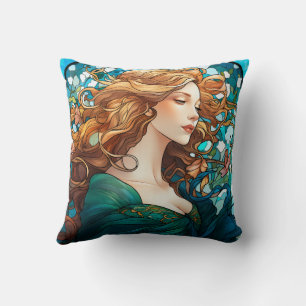 Coussin Helena - Femme blonde foncée dans le style Art Nou