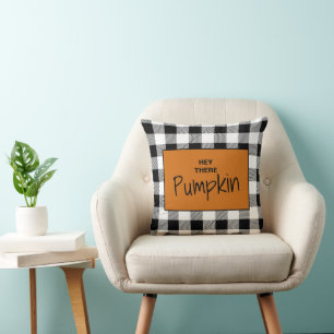 Coussin Hello Citrouille Plaid