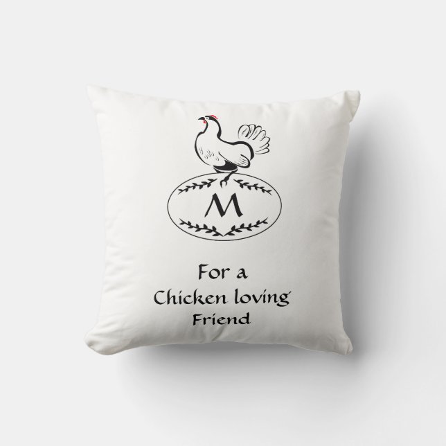 Coussin Hen classique noir et blanc sur un oeuf de monogra (Recto)