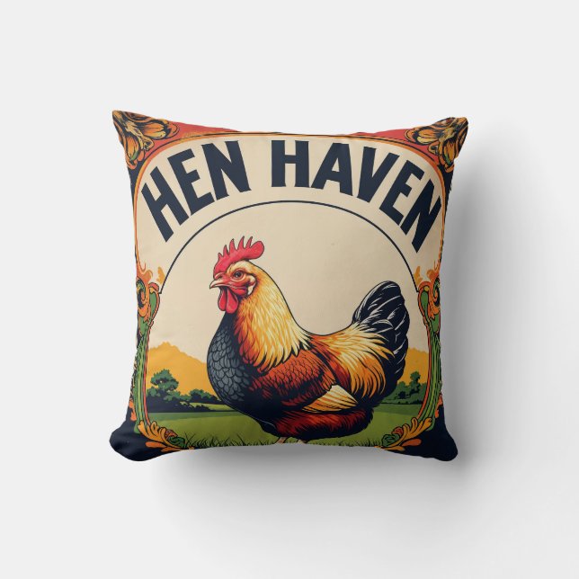 Coussin Hen et Rooster Feed Art sac (Recto)