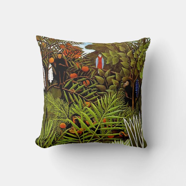 Coussin Henri Rousseau - Paysage exotique Jungle Art (Recto)