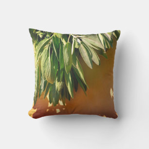 Coussin Herbe botanique verte feuille terre cuite