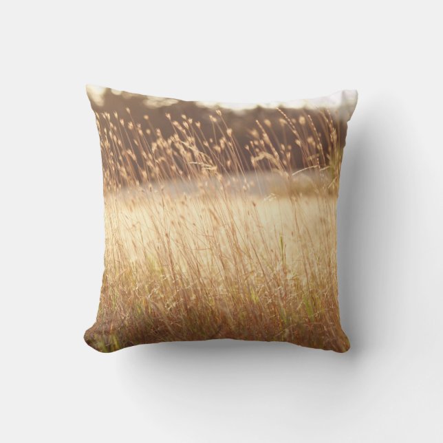Coussin Herbe de champ de coucher du soleil d'été (Recto)