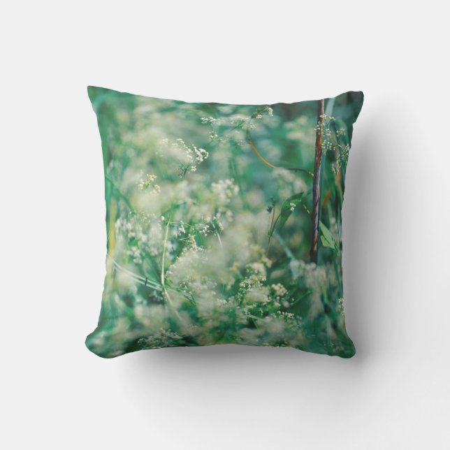Coussin Herbe Verte Fleurs Feuilles Prairie Nature (Recto)