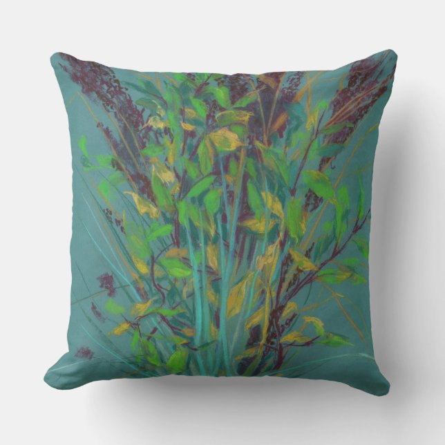 Coussin Herbes d'automne, art floral, peinture pastel, nat (Recto)