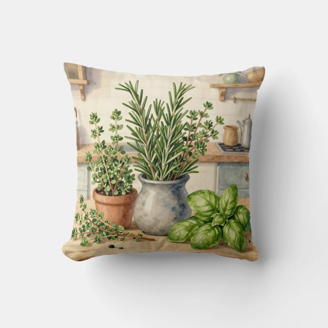 Coussin Herbes fraîches de cuisine aquarelle  (Recto)