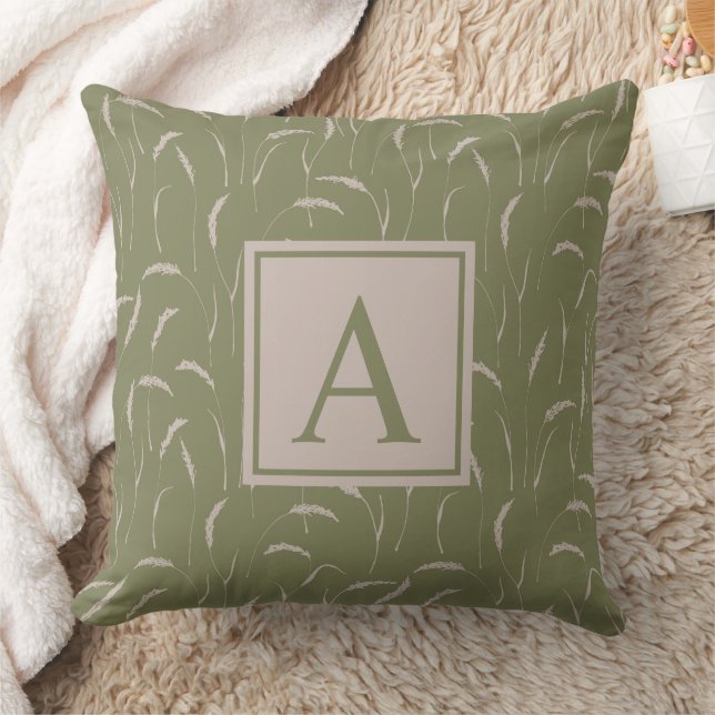 Coussin Herbes sauvages et monogramme personnalisé sur sau (Couverture)