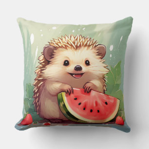 Coussin Hérisson appréciant un morceau de pastèque