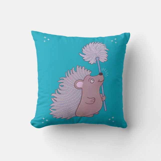 Coussin Hérisson avec Pissenlit | Douce Art Populaire de l (Recto)