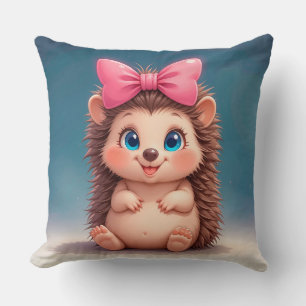 Coussin Hérisson de dessin animé mignon avec un nœud rose