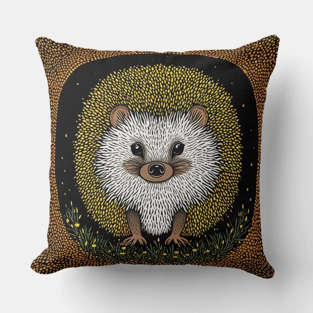 Coussin Hérisson Entouré de Motifs Vifs (Recto)