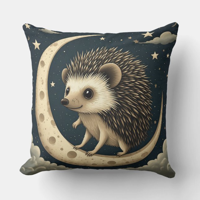 Coussin Hérisson mignon assis sur un croissant de lune (Recto)