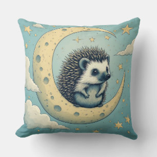 Coussin Hérisson Mignon Assis sur un Croissant de Lune