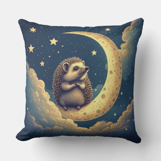 Coussin Hérisson mignon assis sur un croissant de lune (Recto)