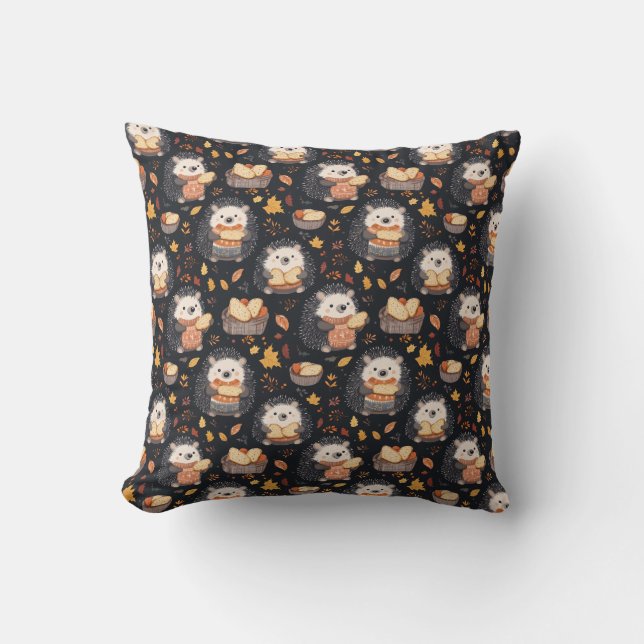 Coussin Hérisson mignon avec pain et feuilles d'automne (Recto)