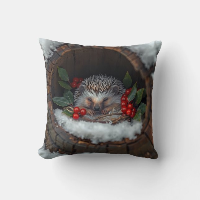 Coussin Hérisson mignon bonheur d'hiver (Recto)