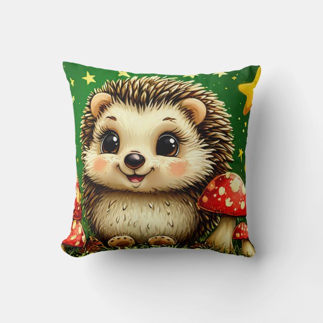 Coussin Hérisson mignon dans la forêt de bouleaux (Recto)
