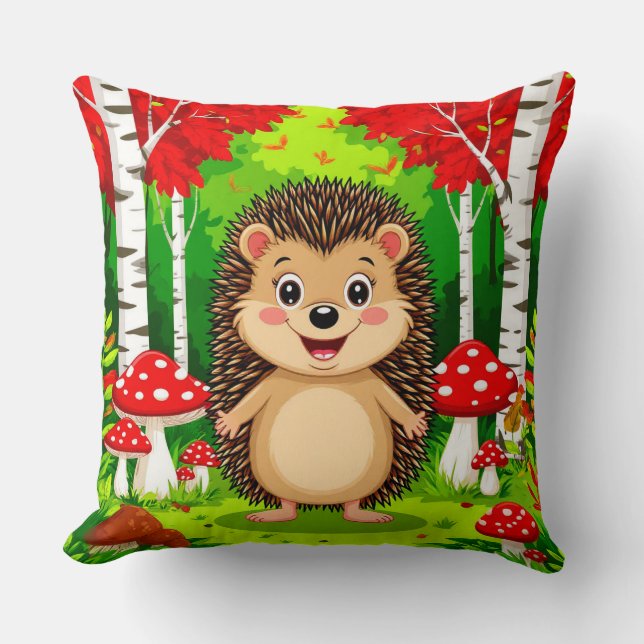 Coussin Hérisson mignon dans une forêt lumineuse (Recto)