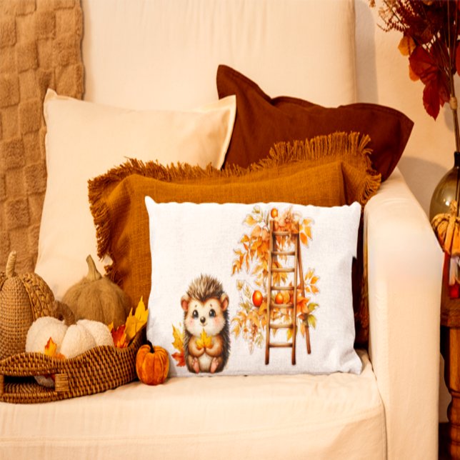 Coussin Hérisson mignon d'automne avec illustration d'éche (Créateur téléchargé)