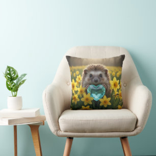 Coussin Hérisson mignon de mars avec cœur d'aigue-marine