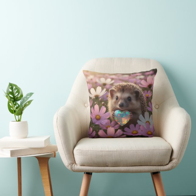 Coussin Hérisson mignon d'octobre avec cœur d'opale (Chaise)