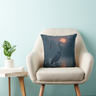 Coussin Heron Gris Avec Lune Rose