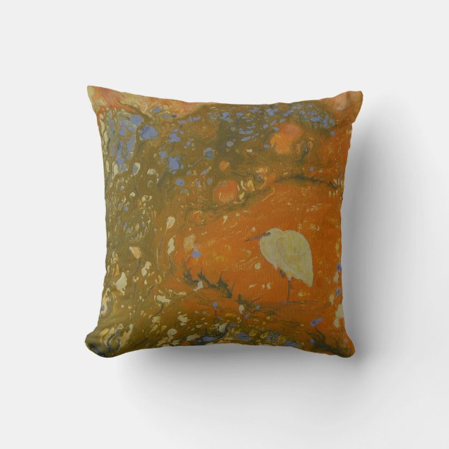Coussin Héron sur l'arrière - plan abstrait, unique, assez (Recto)