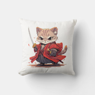 Coussin Héros Chat de style Samouraï en colère