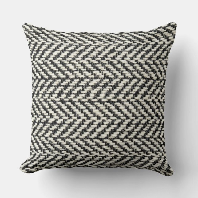 Coussin Herringbone Tweed Russe Black & White Knit Imprime (Recto)