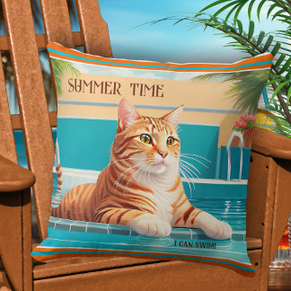 Coussin Heure d'été Funny Ginger Chat Pool