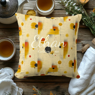 Coussin Heure dorée – Accent géométrique or et crème