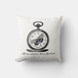 Coussin Heures volent vite, montre de poche et papillon