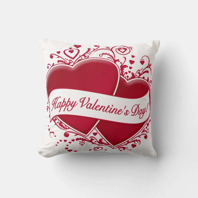 Coussin Heureuse Sainte-Valentin ! Coeurs rouges (Recto)