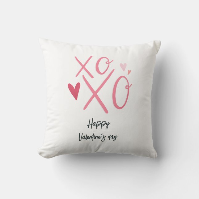 Coussin Heureuse Sainte-Valentin de coeur rose "XOXO" (Recto)