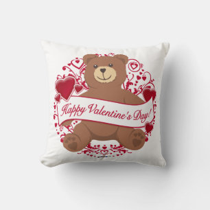 Coussin HEUREUSE SAINTE-VALENTIN ! Ours en peluche