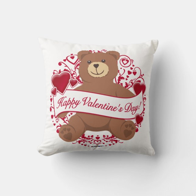 Coussin HEUREUSE SAINTE-VALENTIN ! Ours en peluche (Recto)